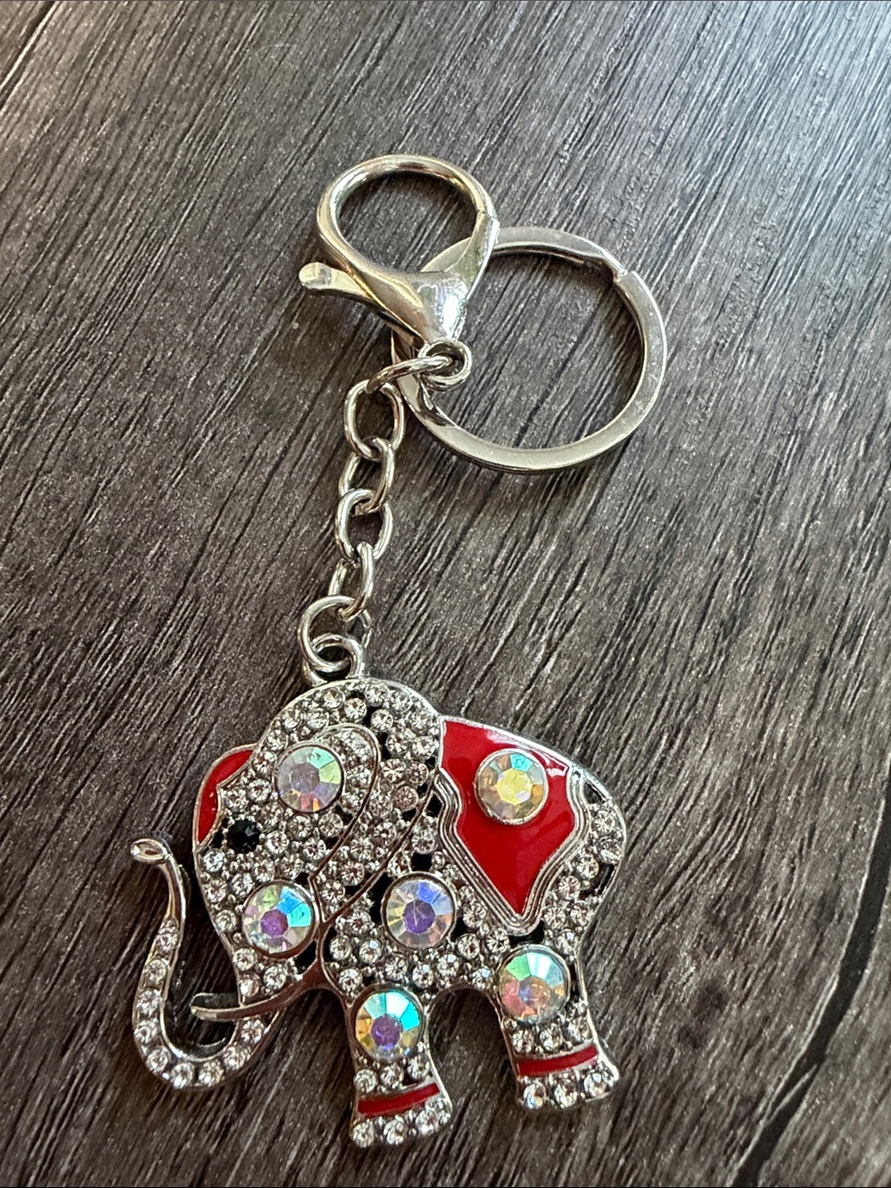 Rhinestone Red Elephant Keychain Keyring